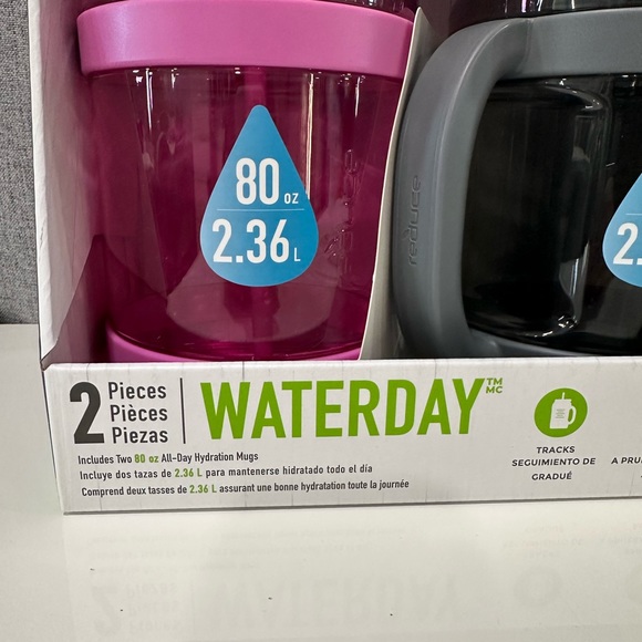 Reduce water day 80 oz. All day hydration w/tracks and straw. NWT. 2 piece. - Picture 2 of 6